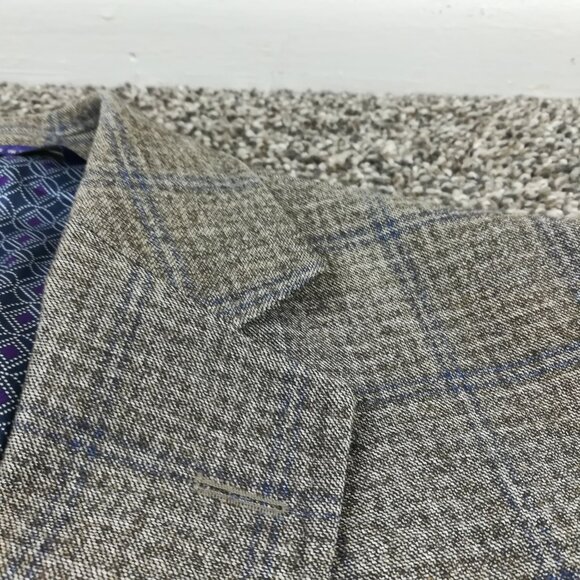 Ted Baker London Sport Coat Flannel Wool Sharkskin Windowpane Plaid Blue 40S - Picture 3 of 15